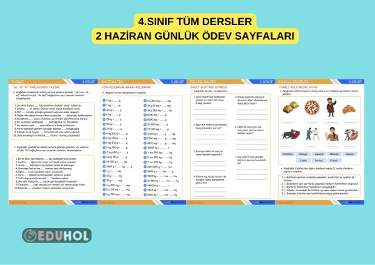 4.SINIF TÜM DERSLER 2 HAZİRAN GÜNLÜK ÖDEV SAYFALARI ETKİNLİK