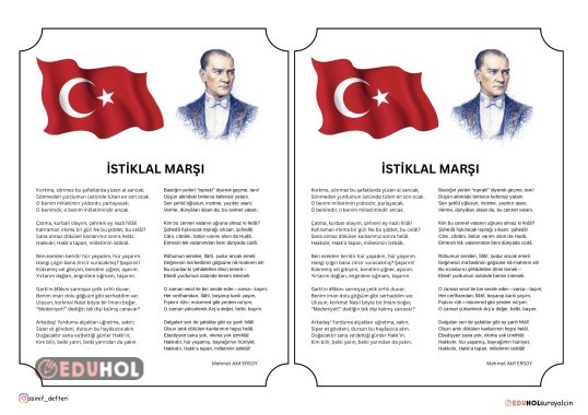 TÜRKÇE DEFTERİ İÇİN İSTİKLAL MARŞI 10 KITA