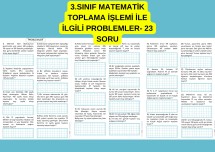 3.SINIF MATEMATİK TOPLAMA İŞLEMİ İLE İLGİLİ PROBLEMLER - 23 PROBLEM