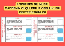 4.SINIF FEN BİLİMLERİ - MADDENİN ÖLÇÜLEBİLİR ÖZELLİKLERİ - NET BRÜT KÜTLE DARA - DEFTER ETKİNLİĞİ