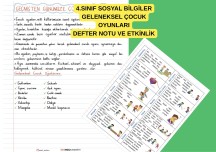 4.SINIF SOSYAL BİLGİLER GELENEKSEL ÇOCUK OYUNLARI Ailem çocukken DEFTER NOTU VE ETKİNLİK