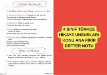 4.SINIF TÜRKÇE HİKAYE UNSURLARI KONU ANA FİKİR DEFTER NOTU