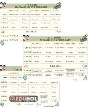 4. Sınıf Haftalık Ders Programı
