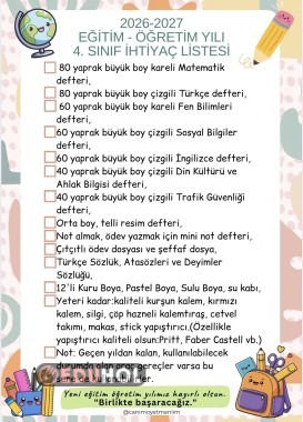 4. Sınıf İhtiyaç Listesi