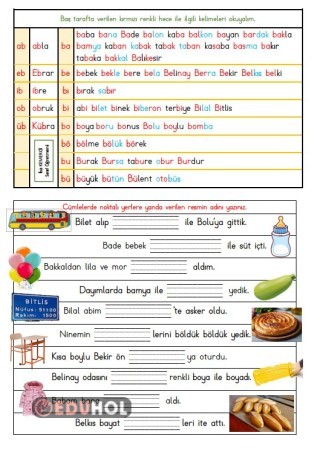 B İle Kelimeler Ve Cümle Tamam... · Eduhol - Etkinlik İndir Oyun Oyna ...