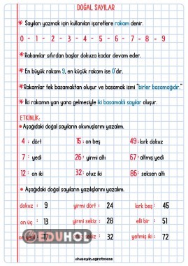 Doğal Sayılar Defter Notları ve Çalışma Kağıtları