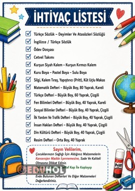 4. Sınıf İhtiyaç Listesi