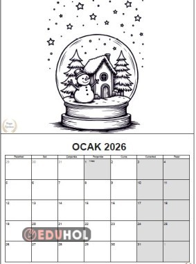 2026 takvimi boyama sayfalı A3 boyutunda