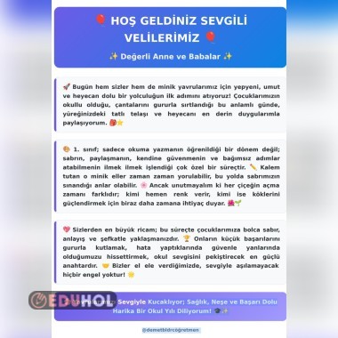 1.Sınıf Velilerine Mektup 💌