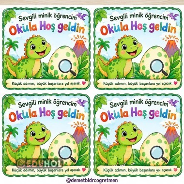 Dinozor Temalı Okula Hoş Geldin Kartları