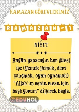 RAMAZAN AYI TAKVİMİNDEKİ DEĞERLER İLE İLGİLİ GÖREVLER