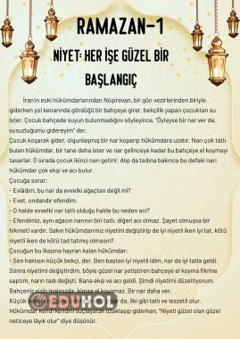 RAMAZAN TAKVİMİNDE YER ALAN DEĞERLER İLE İLGİLİ HİKAYELER