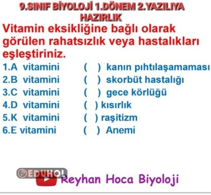 9. SINIF BİYOLOJİ 1.DÖNEM 2.YAZILIYA HAZIRLIK