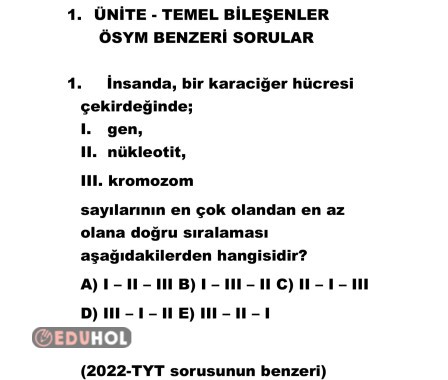 ÖSYM BENZERİ SORULAR-TEMEL BİLEŞENLERİ