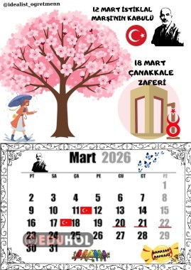 2026 Mart Ayı Takvimi