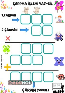 Çarpma İşlemi Yaz Sil Çalışma Kağıdı