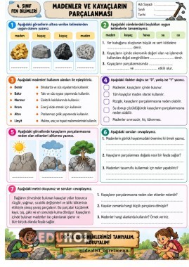 kayaçlar ve madenler çalışma kağıdı