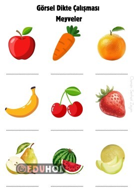Özel Eğitim, Görsel Dikte Çalışması Meyveler
