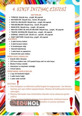 4.Sınıf ihtiyaç listesi