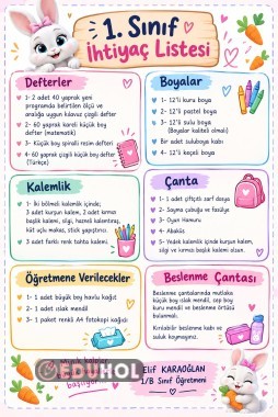 1.sınıf ihtiyaç liste