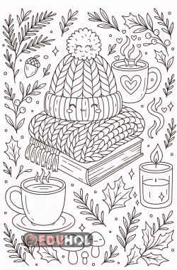 Kış mevsimi sevimli boyama sayfası