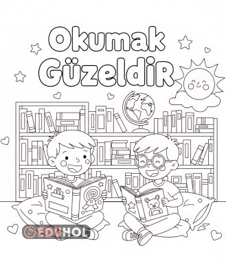 Kütüphane boyama sayfası