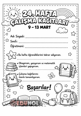24. Hafta Çalışma Kağıtları(9-13 Mart)