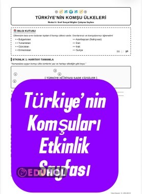 BAŞLIK] 🌍 4. Sınıf  Türkiye’nin Komşu Ülkeleri Siyah-Beyaz Çalışma Sayfası (Fotokopi Dostu!) 🌍