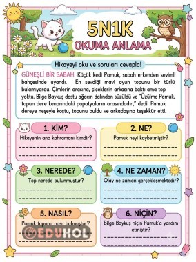1. Sınıf 5N1K okuma çalışması