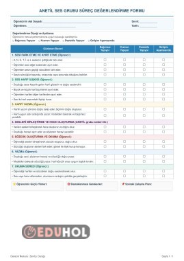 1.Sınıf 2.Harf Grubu Süreç Değerlendirme Formu