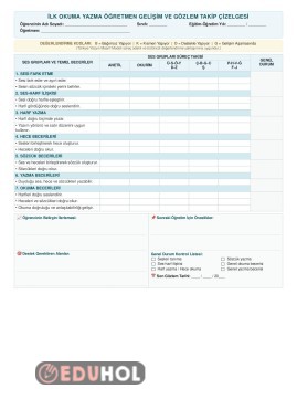 İlk okuma yazma gözlem çizelgesi