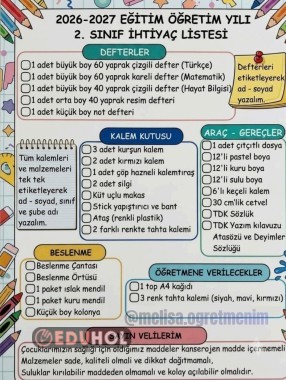 2.SINIF İHTİYAÇ LİSTESİ