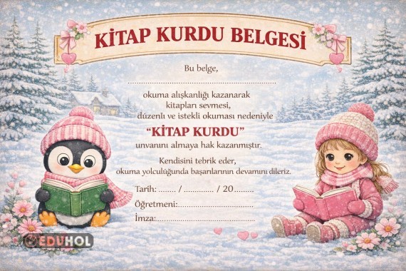 Kitap kurdu belgesi kız ve erkek