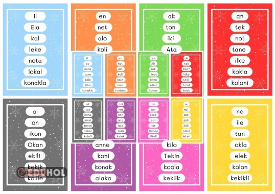 A N E T İ L O K Kelime Okuma Kartları