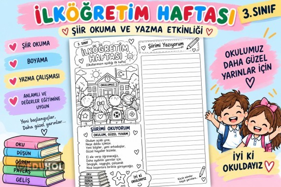 İlköğretim Haftası 2-3-4. Sınıfa Uygun Boyama ve Şiir Yazma