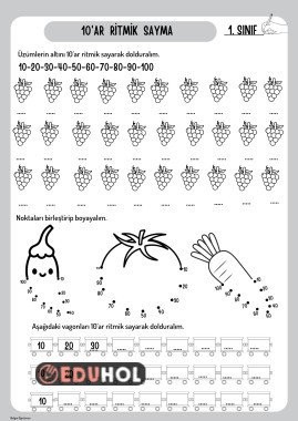 10'ar Ritmik Sayma Çalışma Sayfası