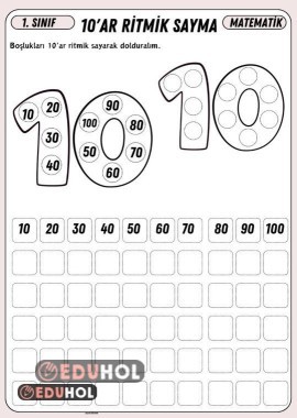 10'ar Ritmik Sayma Çalışma Sayfası