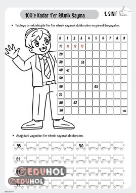 100'e Kadar 1'er Ritmik Sayma Çalışma Sayfası