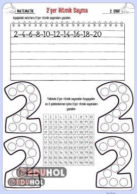 2 'şer Ritmik Sayma Çalışma Sayfası
