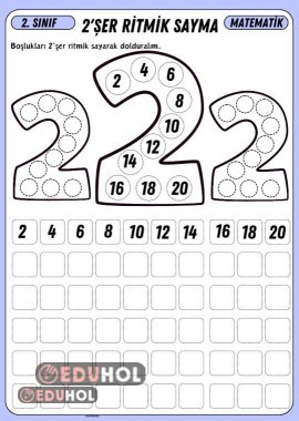 2'şer Ritmik Sayma Çalışma Sayfası