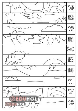 20'den Geriye 1'er Ritmik Sayma Yapbozu (kes yapıştır boya)