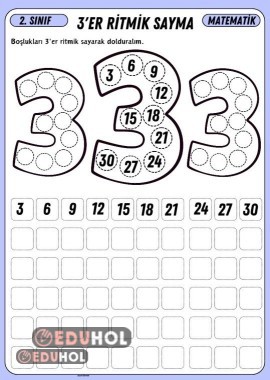 3'er Ritmik Sayma Çalışma Sayfası