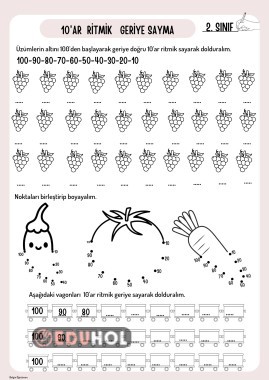 Geriye Doğru 10'ar Ritmik Sayma Çalışma Sayfası