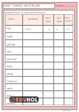 Hecelerine Ayırma Çalışma Sayfası