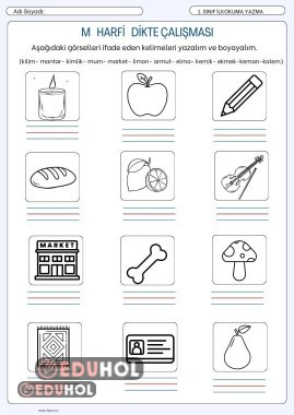 M Harfi Görsel Dikte Çalışması