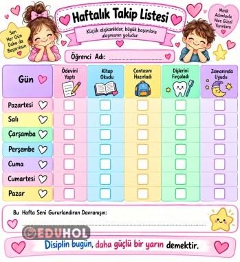 Haftalık takip çizelgesi . Rutin kazandıracak  sihirli liste