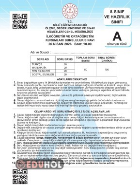 8. Sınıf Bursluluk Sınavı  FEN soru ve cevapları