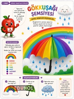 🌈☔ 1. Sınıf Görsel Sanatlar – Gökkuşağı Şemsiyesi Etkinliği 🎨