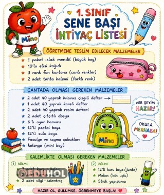 🍎🎒1. SINIF İHTİYAÇ LİSTESİ 📗