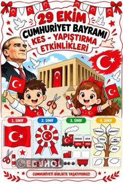 🇹🇷✂️ 29 EKİM CUMHURİYET BAYRAMI | KES–YAPIŞTIR ETKİNLİKLERİ 1, 2, 3 ve 4. sınıf öğrencilerimiz için